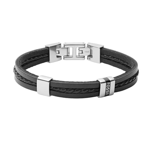 FOSSIL Armband Für Männer Vintage Casual, Länge: 180mm - 195mm Schwarzes Lederarmband, JF03686040