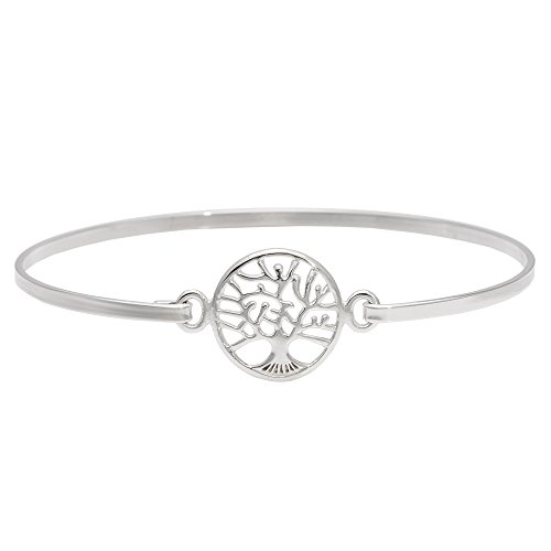 Silverly Frauen .925 Sterling Silber Baum des Lebens Schild Druck Haken Armband