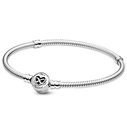 linyutech Armband Damen Double Wrap Freehand Herz Sternschließe Schlange Kette Armband Fit Pandora 925 Sterling Silber Bangle Perle Charme DIY Schmuck Armband (Color : 13, Size : 17cm)