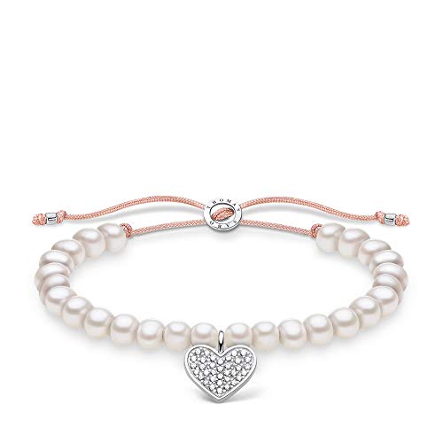 Thomas Sabo Armband weiße Perlen mit Herz pavé, 925 Sterlingsilber, 13-20 cm Länge