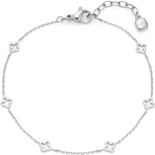 Leonardo Jewels Armband Jewels Ciao Janna, feines Edelstahl Spiegel-Ankerkettchen mit Kleeblatt-Ornamenten, silber, 17,5-19,5 cm Länge, Schmuck Geschenk, 023899