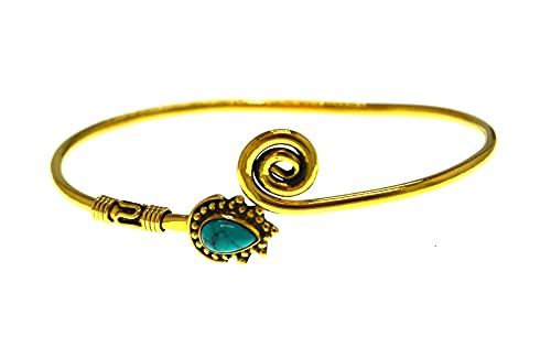 CHICNET Messing Armreif gold türkis Stein Tropfen Spirale offen spitz Träne Brass Kugeln dünn schmal filigran Herren Damen Armspange verstellbar Boho Vintage Celtic Retro Tribal Ethno