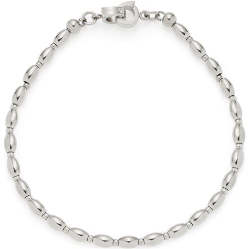 Leonardo Jewels Armband Clip&Mix Lori, Arm-Schmuck aus ovalen Edelstahl-Perlen zum Anhängen von Charms, 18,5 cm Länge, silberfarben, Schmuck Damen, 023742