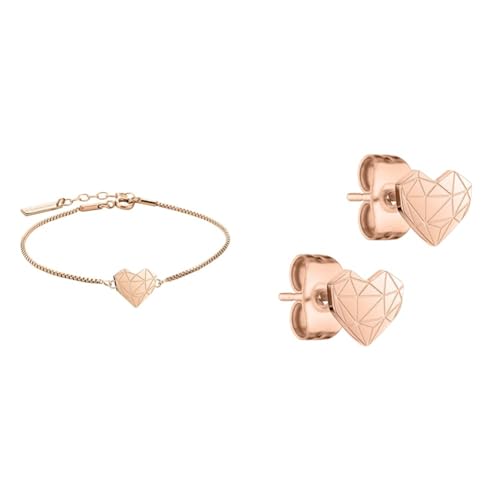 Liebeskind Damen Armband Herz Edelstahl Silber 20 cm (roségold) & Ohrring LJ-0848-E-05 IP Roségold