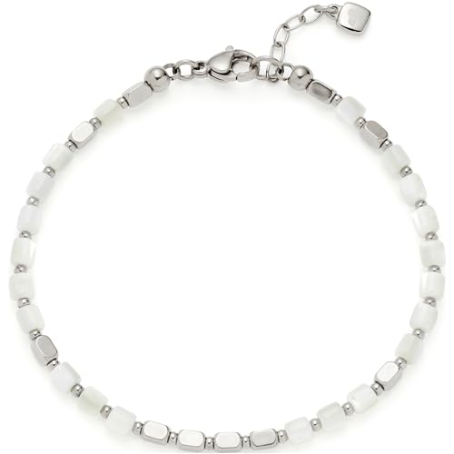 Leonardo Jewels Armband Maria Summer Special, Edelstahl-Perlen und aufgereihte weiße Muschelperlen, silber, 18-20 cm Länge, Schmuck Geschenk, 023384