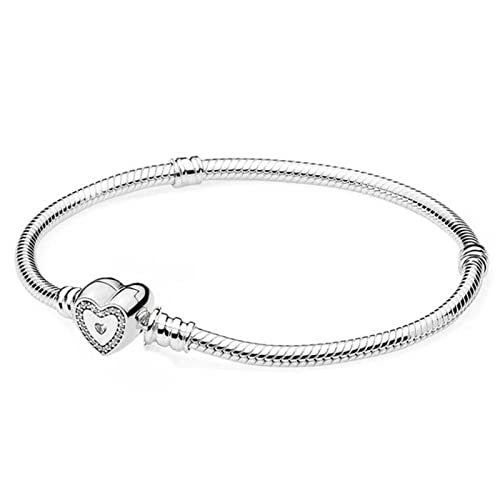 linyutech Armband Damen Double Wrap Freehand Herz Sternschließe Schlange Kette Armband Fit Pandora 925 Sterling Silber Bangle Perle Charme DIY Schmuck Armband (Color : 1, Size : 18cm)