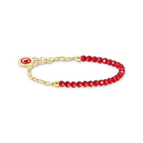 THOMAS SABO Damen Member Charm-Armband rote Beads und Gliederelemente vergoldet 925 Sterlingsilber, Kaltemail, 750 Gelbgold Vergoldung A2130-427-10