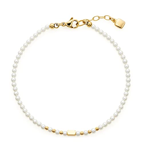 Leonardo Ciao Doro Armband aus Edelstahl, filigranes Perlenarmband aus weißen Imitaions-und goldenen Edelstahlperlen, Damenschmuck, 022119