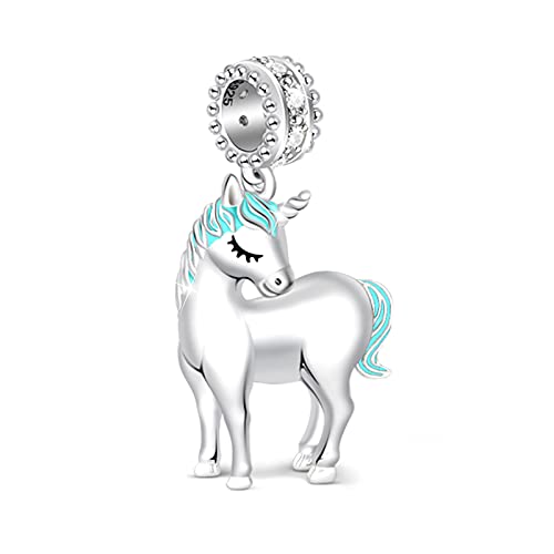 GNOCE Einhorn Charm Anhänger 925 Sterling Göttliche Seele und Geist Bead Charms Zirkonia Charm Schmuck für Armbänder Halsketten Geschenke Bijouterie für