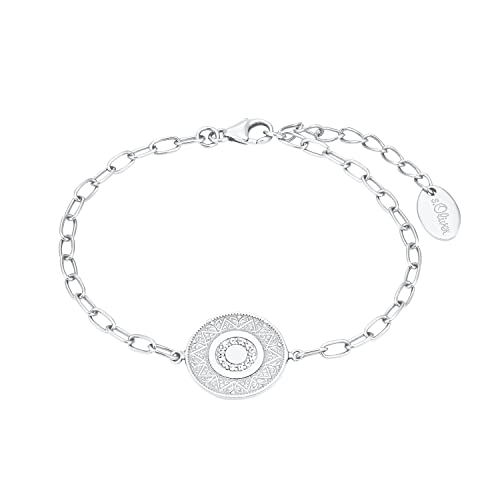 s.Oliver Armband 925 Sterling Silber Damen Armschmuck, mit Zirkonia synth., 17+3 cm, Silber, Münze, Kommt in Schmuck Geschenk Box, 2032877