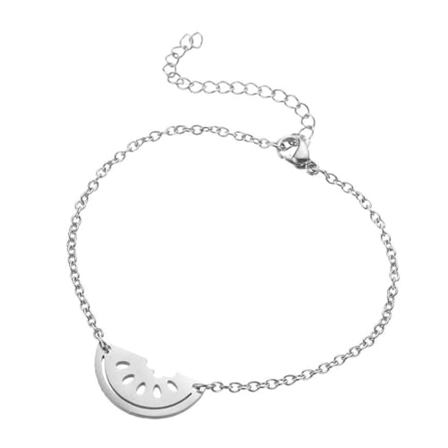 Itkcozcg Modischer Schmuck, modisches Wassermelonen-Charm-Armba nd, Edelstahl-Handkette, verstellbare Länge, Armband für Damen, Stainless Steel