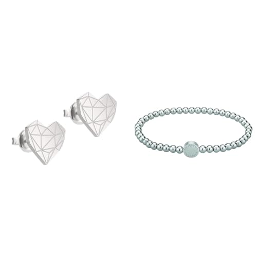 LIEBESKIND Damen-Ohrstecker Edelstahl LJ-0307-E-11 & Beads-Armband LJ-0029-B-17 Silber