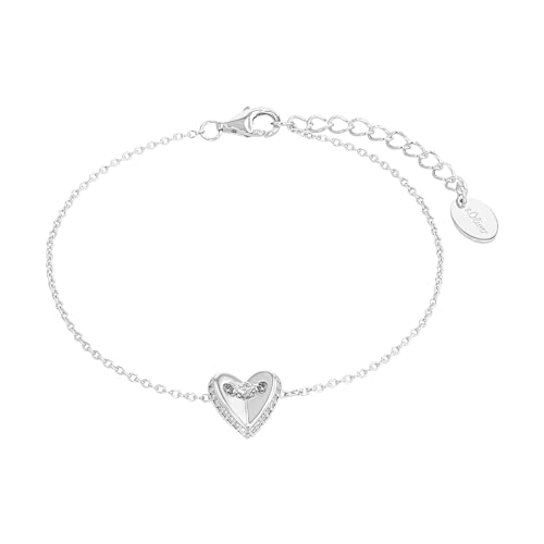 s.Oliver Armband 925 Sterling Silber Damen Armschmuck, mit Zirkonia synth., 17+3 cm, Silber, Herz, Kommt in Schmuck Geschenk Box, 2035758