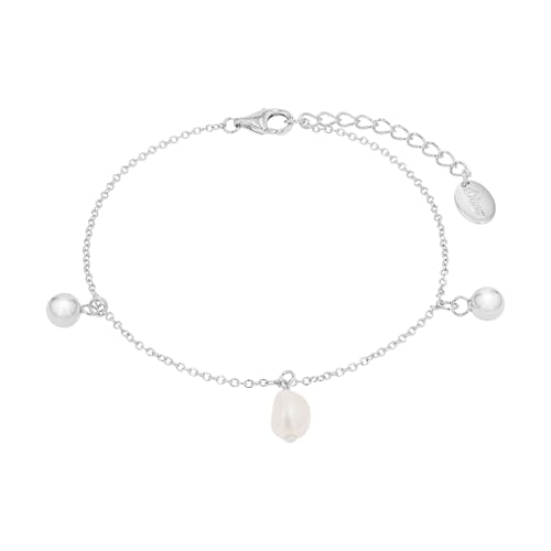 s.Oliver Armband 925 Sterling Silber Damen Armschmuck, mit Süßwasserzuchtperle, 17+3 cm, Weiß, Kommt in Schmuck Geschenk Box, 2037816