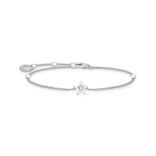 THOMAS SABO Damen Armband Stern mit weißen Steinen und weißer Kaltemaille Silber 925 Sterlingsilber, Kaltemail A2136-041-14