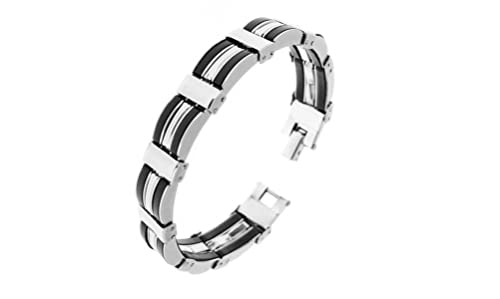 Hanessa Herren-Schmuck Edelstahl Armband Schwarz/Silber Geschenk zu Weihnachten für den Freund/Mann