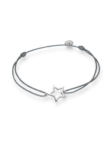 Glanzstücke München Damen Textilarmband grau Stern Sterling Silber 15 22 cm   Armbändchen Armband mit Anhänger Stoffbändchen Armkettchen Textil