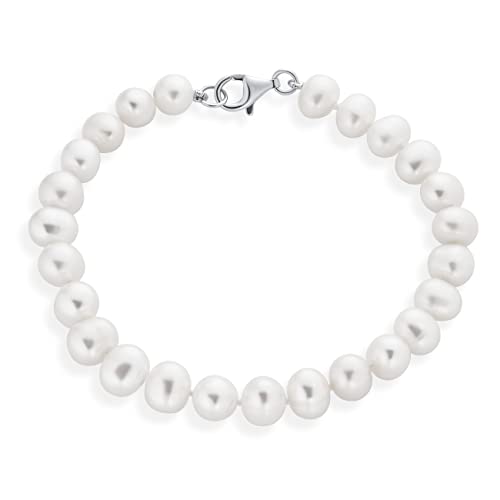 Bling Jewelry Traditionelle Classic Simple Bridal Genuine 7.5-8 Mm White Freshwater Cultured Pearl Hand Knotted Strand Armband Für Frauen Für Jugendliche .925 Sterling Silber 7 Zoll