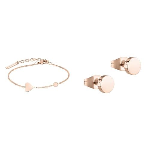 Liebeskind LJ-0511-B-20 Damen Armband Herz Edelstahl Rose 20 cm & Ohrringe LJ-0485-E-05 Damen Ohrstecker Edelstahl Rose, Edelstahl Ip Roségold, One Size