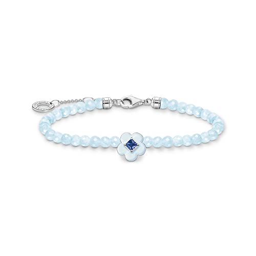 Thomas Sabo Damen Armband Blume mit blauen Jade-Beads, 925 Sterlingsilber, Länge: 16-19 cm, A2094-496-1-L19v