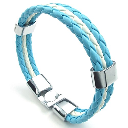 Nemeae Blaues Lederarmband Weisse Fahne Von Argentinien Legierung Armband Geflochtenes Armband Laenge 21.5 cm, mit Einem Samtbeutel