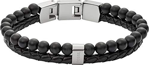 Fossil Armband Für Männer, Innenlänge: 180mm + 15mm Schwarz & Silber Edelstahlarmband, JF02763040