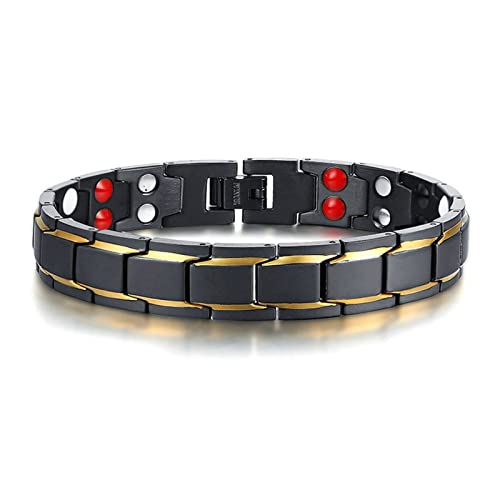 Gualiy Armband Herren, Titan Schwarz Gold Kettenarmband für Herren, Stil-1