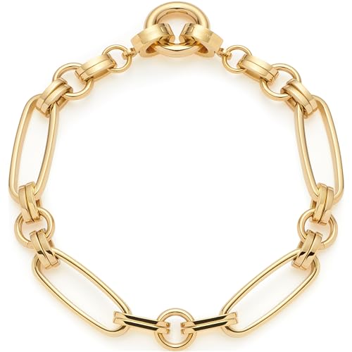 Leonardo Jewels Armband Mathilde Clip&Mix, Arm-Schmuck aus Edelstahl mit Ring zum Anhängen von Charms, Länge 18,5 cm, massive Kettenglieder, goldfarben, Geschenk für Frauen, 024267