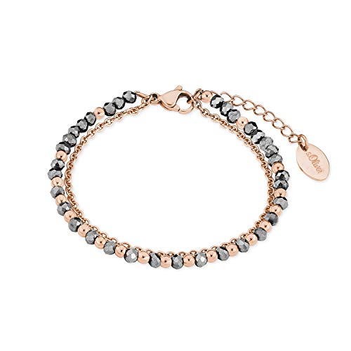 s.Oliver Bracelet Bar Damen-Armband aus hochwertigem Edelstahl mit Glassteinen, längenverstellbar