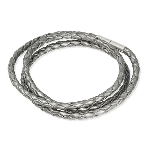 Leder Armband geflochten silber dreifach gewickelt 17cm 925 Silber Bajonett Verschluss auch für European Beads Lederarmband SMLA3351