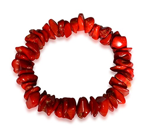 Vifaleno Koralle Armband, natürlich, rot, Bruchstück, 8-13 mm, 19 cm lang, dehnbar