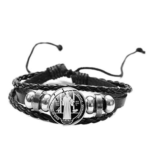 CHUNNUAN St. Benedikt von Nursien Schutzpatron Medaille Armband katholischer religiöser Schmuck Punk Rock Perlen mehrlagiges Lederarmband Stil 7