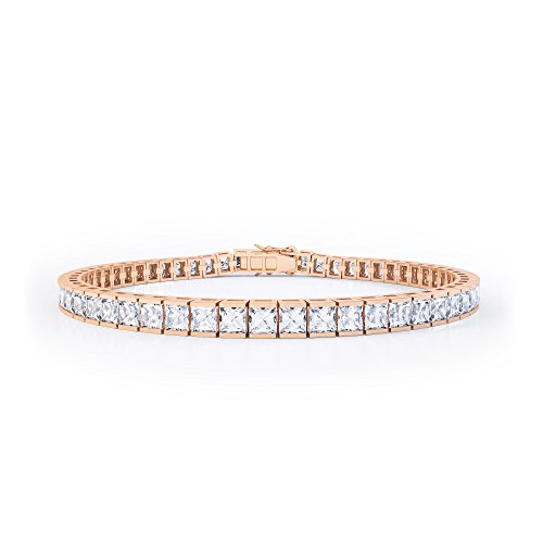 Tennis-Armband mit Diamanten im Princess-Schliff, Rotgold-Einfassung 18 kt, 17,78 cm