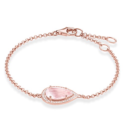 THOMAS SABO Bracciale in argento placcato oro rosa con quarzo rosa e zirconi, 19,5 cm, A1326-417-9-L19,5 V