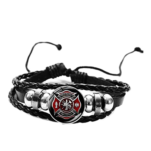 CHUNNUAN Feuerwehrmann-Armband, Feuerwehrmann-Armband, Karriere-Geschenke, kostenlose Feuerwehr-Muster, Glaskuppel, Druckknopf, verstellbare Leder-Armbänder, Stil 11