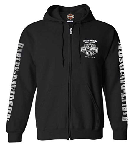 Harley-Davidson Men's Lightning Crest Full-Zippered Hooded Sweatshirt, Black