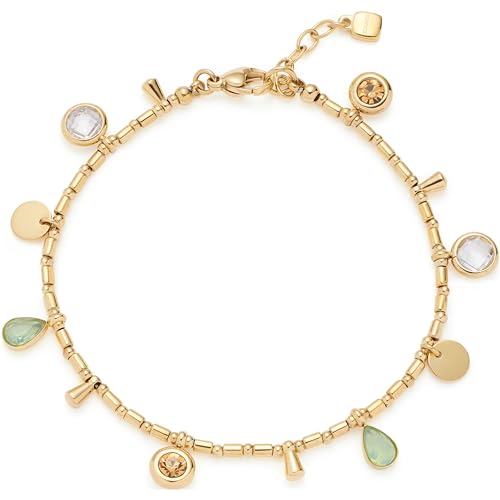 Leonardo Jewels Armband Ella, Arm-Schmuck aus Edelstahl, goldfarbene Zylinder-Perlen mit eingehangenen Anhängern, 18-20 cm Länge, Damen Schmuck, 023544