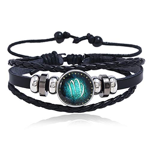 Zuiaidess Stein Armband,12 Sternbilder Leder Armband Männer Mode Titan Stahl Classic Trendigen Armband Für Männer Schmuck Geschenk, Jungfrau