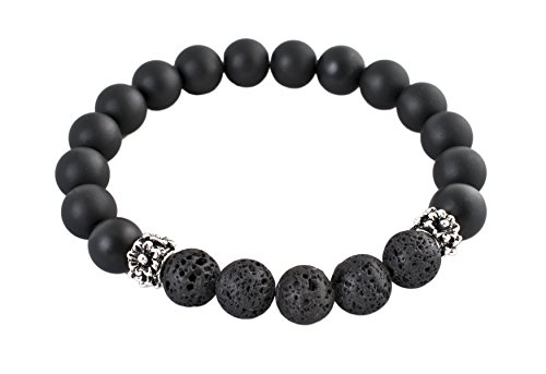 Geralin Gioielli Herren Armband Lava Onyx Buddhistische Gebets Perlen Mala Buddha Tibet Yoga Armreif