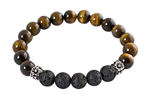 Geralin Gioielli Herren Armband Lava Tigeraugen Buddhistische Gebets Perlen Mala Buddha Tibet Yoga Armreif