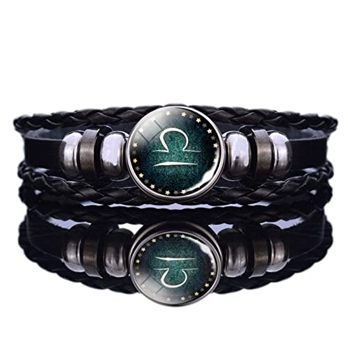 CHUNNUAN 12 Sternzeichen-Armband, Sternzeichen, Charm-Armband, für Herren und Damen, modisch, mehrlagig, gewebtes Lederarmband, Armreif, Geburtstagsgeschenke, Waage, transparent