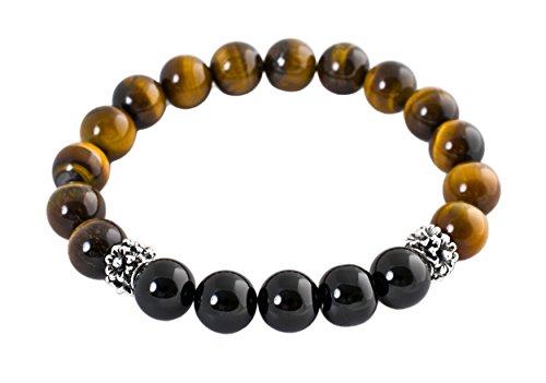 Geralin Gioielli Damen Armband Onyx Tigeraugen Buddhistische Gebets Perlen Mala Buddha Tibet Yoga Armreif