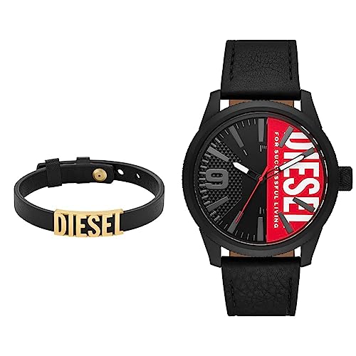 Diesel Armband für Männer, Schwarzes Lederstapelarmband, Länge: 230mm, Breite: 31.5mm, Höhe: 11.5mm, DX1440710 Watch DZ2180