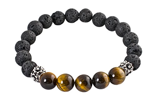 Geralin Gioielli Herren Armband Tigeraugen Lava Buddhistische Gebets Perlen Mala Buddha Tibet Yoga Armreif