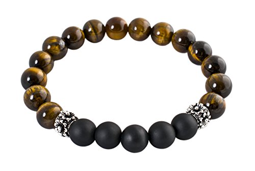 Geralin Gioielli Herren Armband Onyx Tigeraugen Buddhistische Gebets Perlen Mala Buddha Tibet Yoga Armreif