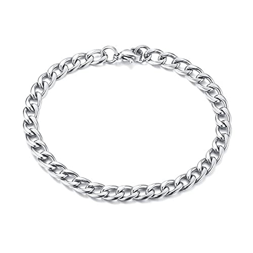 Mesnt Schmuck Armband Edelstahl Schwarz, Titan-Silber-Ketten-Kette narmband für Herren Damen, Silber-7mm-23cm