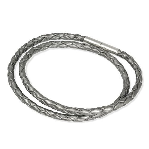 Leder Armband geflochten silber doppelt gewickelt 19cm 925 Silber Bajonett Verschluss auch für European Beads Lederarmband SMLA3238