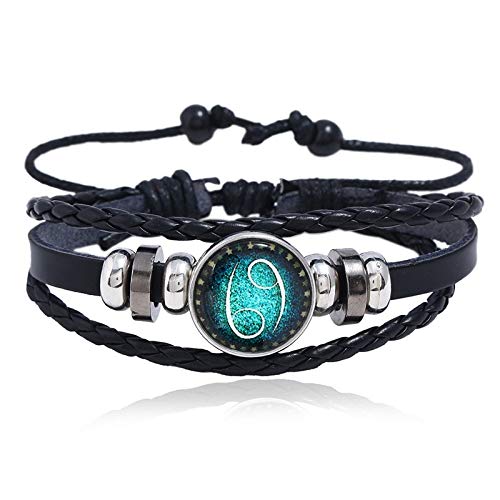 Zuiaidess Stein Armband,12 Sternbilder Leder Armband Männer Mode Titan Stahl Classic Trendigen Armband Für Männer Schmuck Geschenk, Krebs